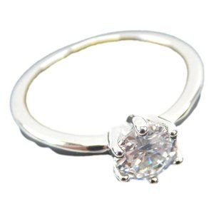 Silver Toned Round Cut Solitaire Engagement Ring A